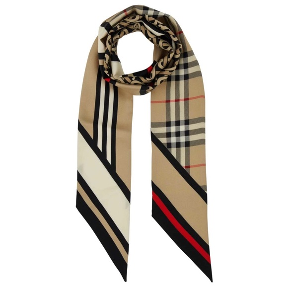 Burberry Skinny Montage Silk Scarf in Archival Beige - Picture 7 of 10